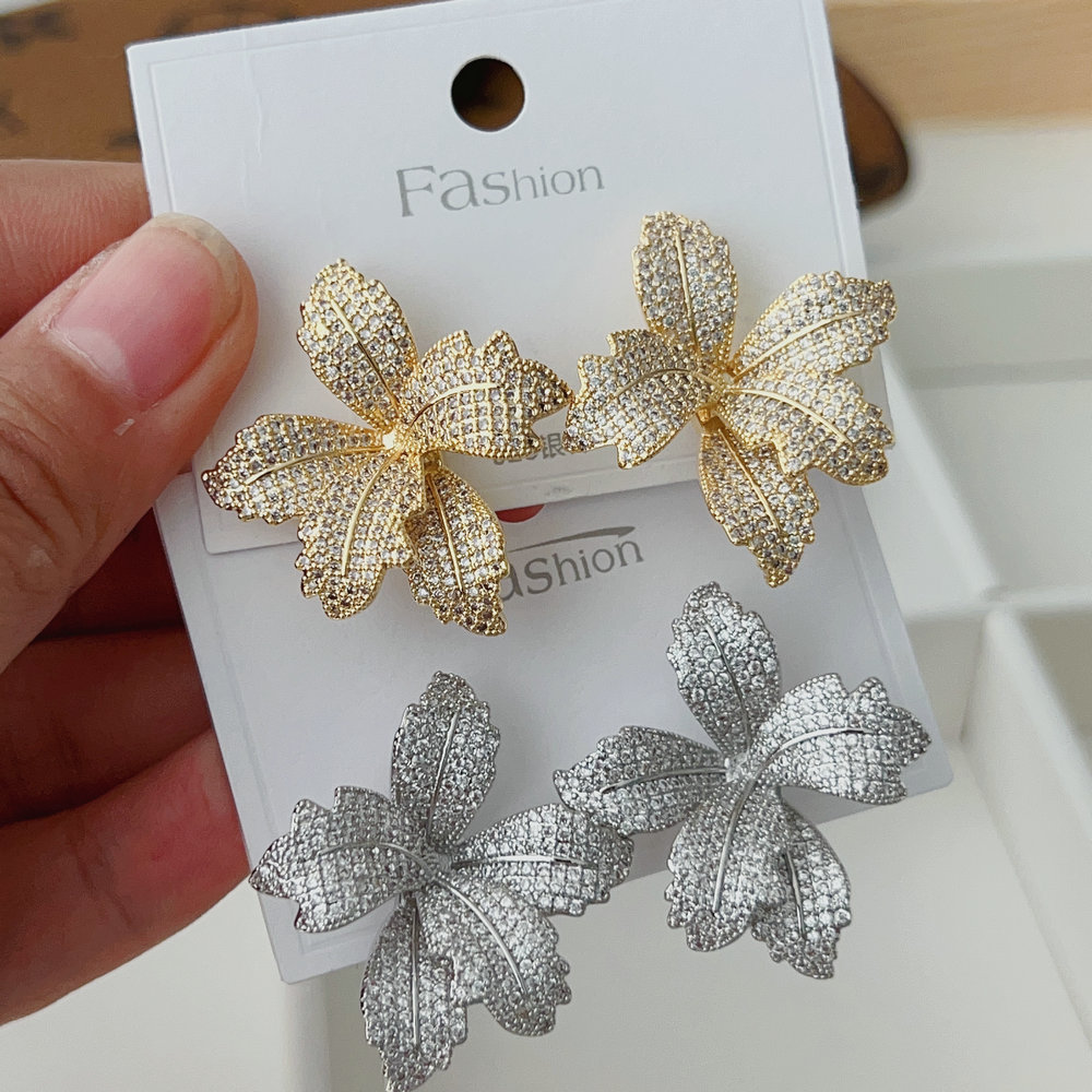 Pave flower earrings