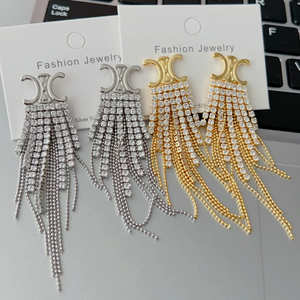Pave zircon tassel earrings