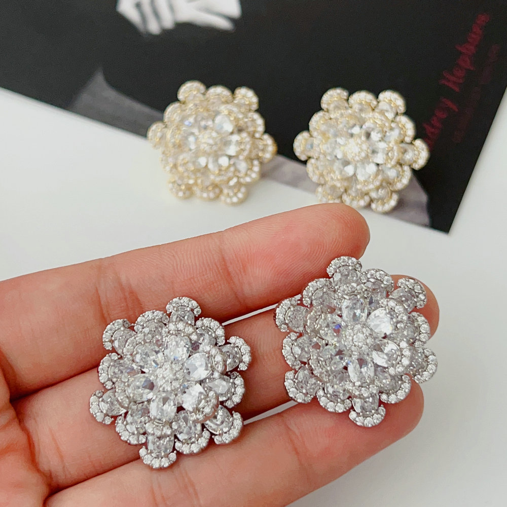 Pave flower zircon earrings