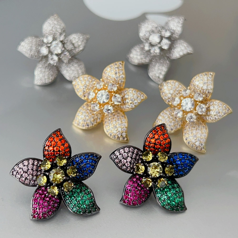 Pave flower earrings