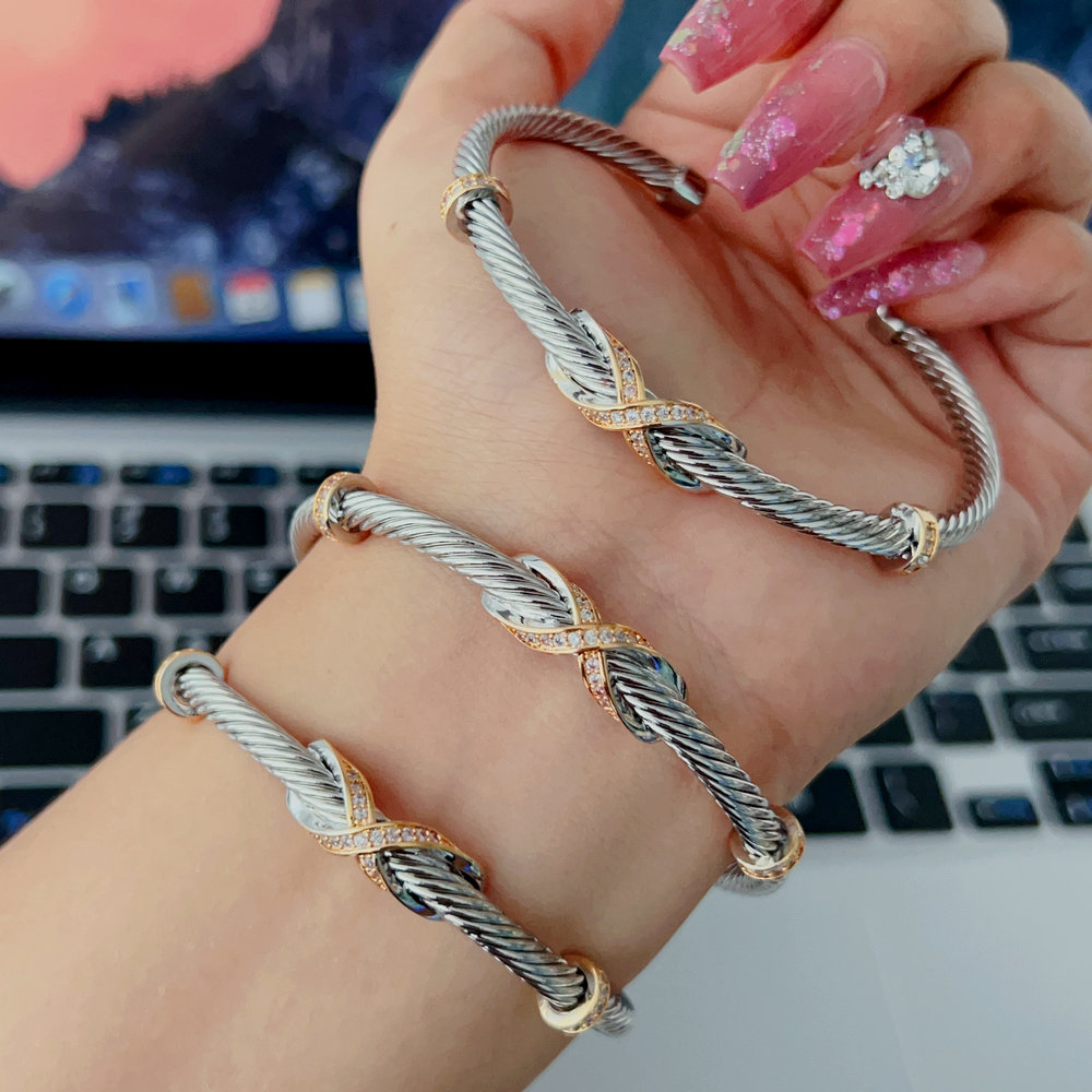 Pave cross bangle