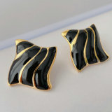 Black enamel square earrings