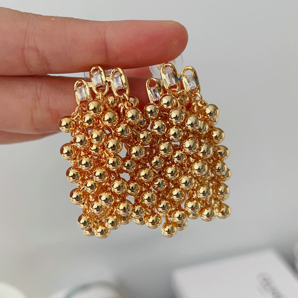 Metal ball tassel earrings