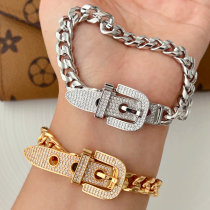 Pave zircon belt chain bracelet