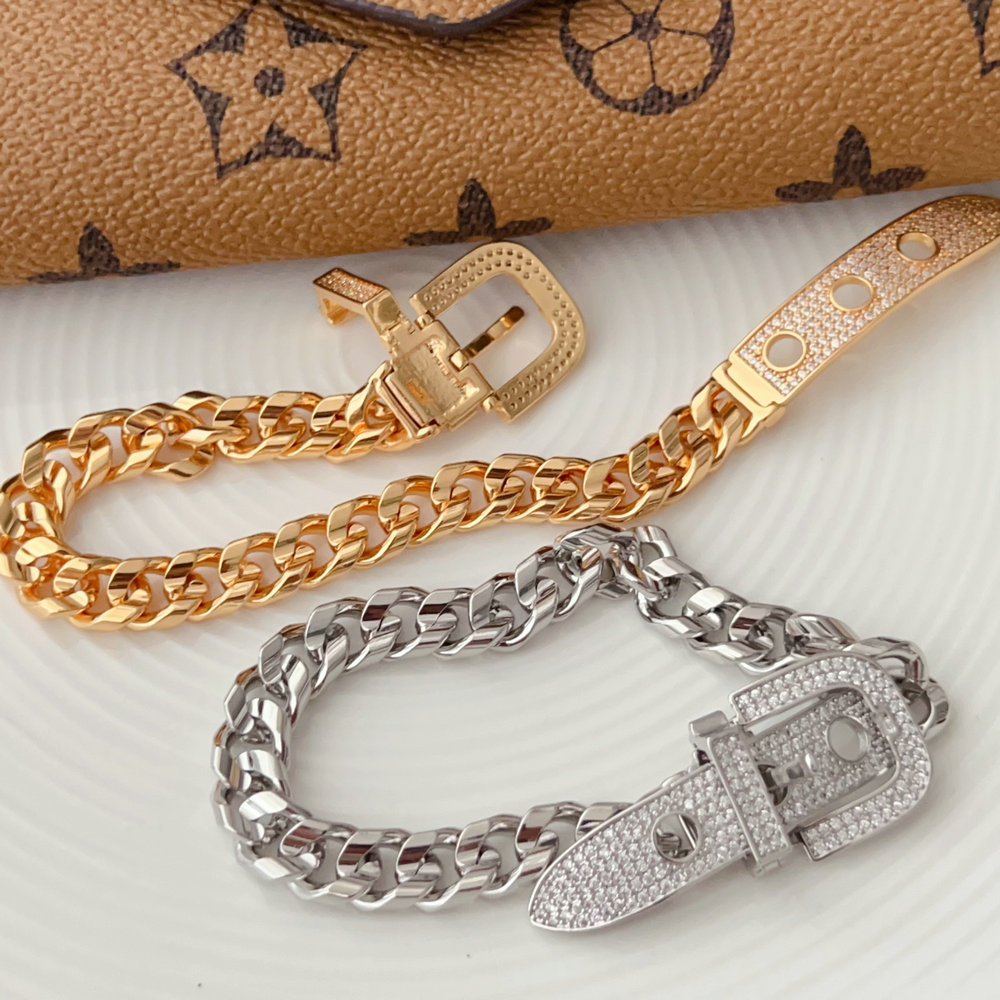 Pave zircon belt chain bracelet