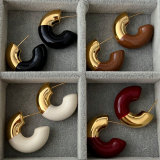 Half enamel half gold chunky hoop