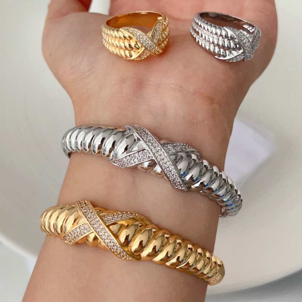 Pave cross bangle