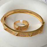 Pave zircon rivet set bangle with ring