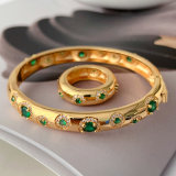 Green zircon bangle set with ring