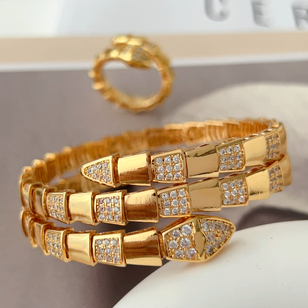 Pave snake bangle set with ring