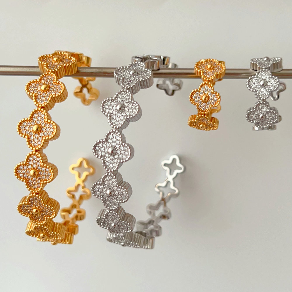 Pave clover bangle set with ring
