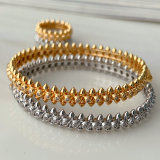 Pave rivet bangle set with ring