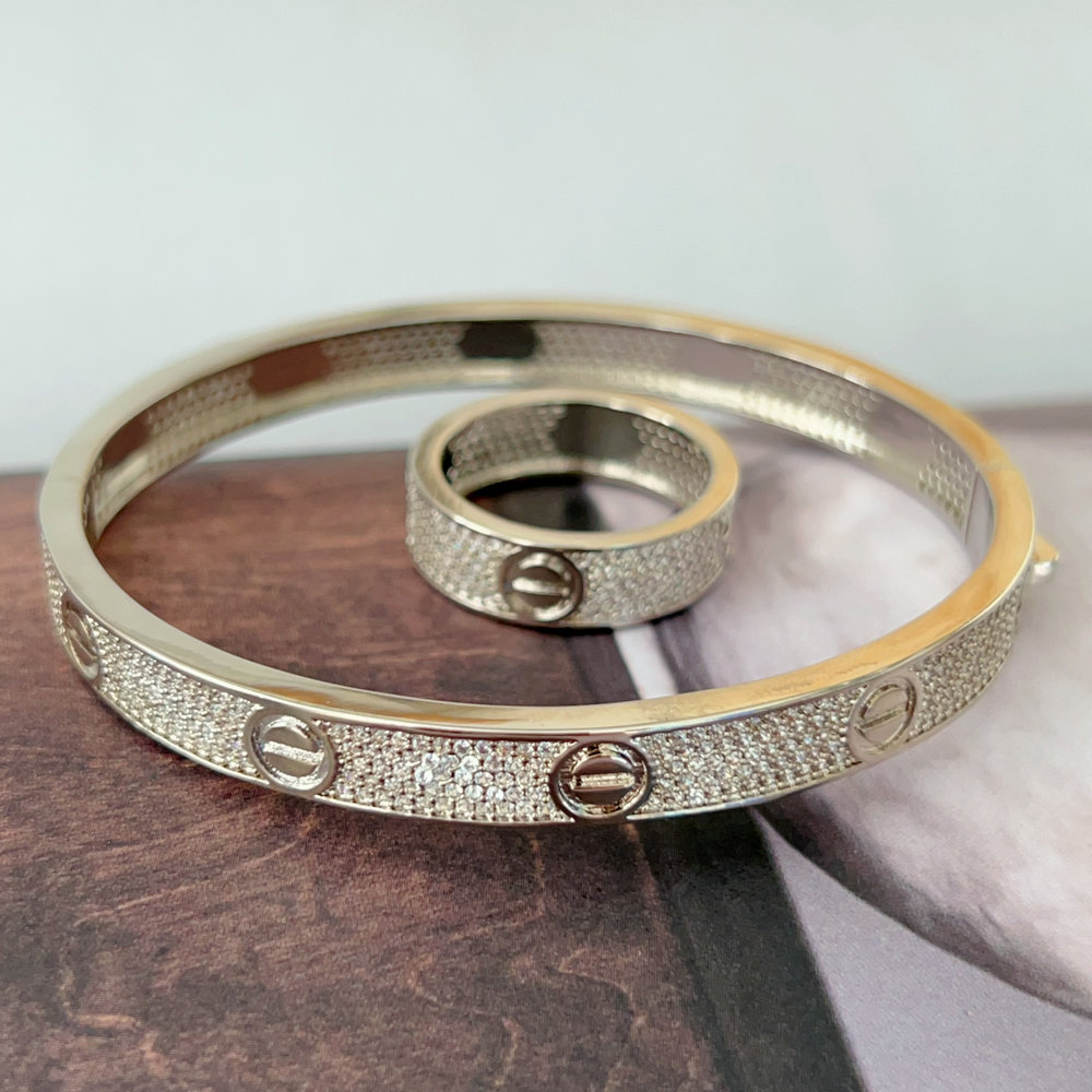 Pave zircon nail bangle set with ring