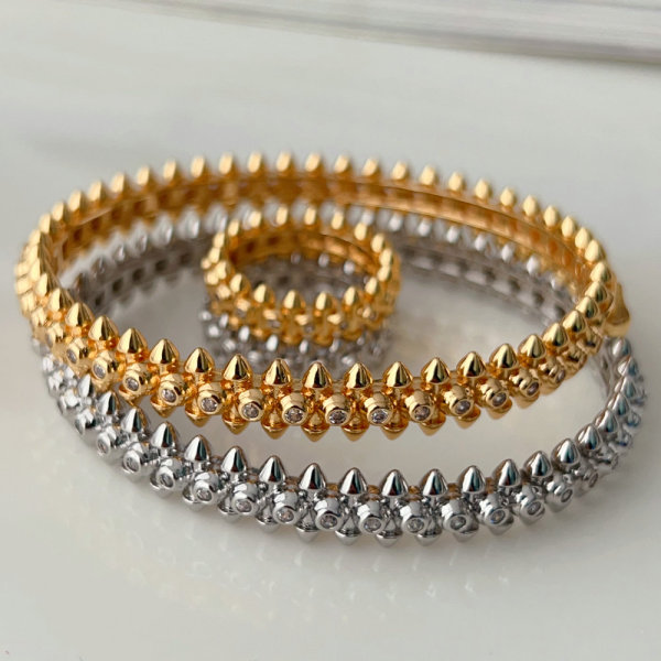 Pave rivet bangle set with ring