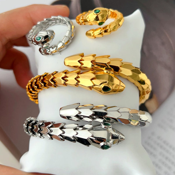 Pave snake set bangle with ring