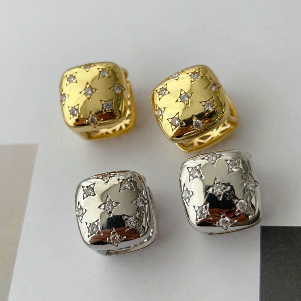 Pave star square earrings