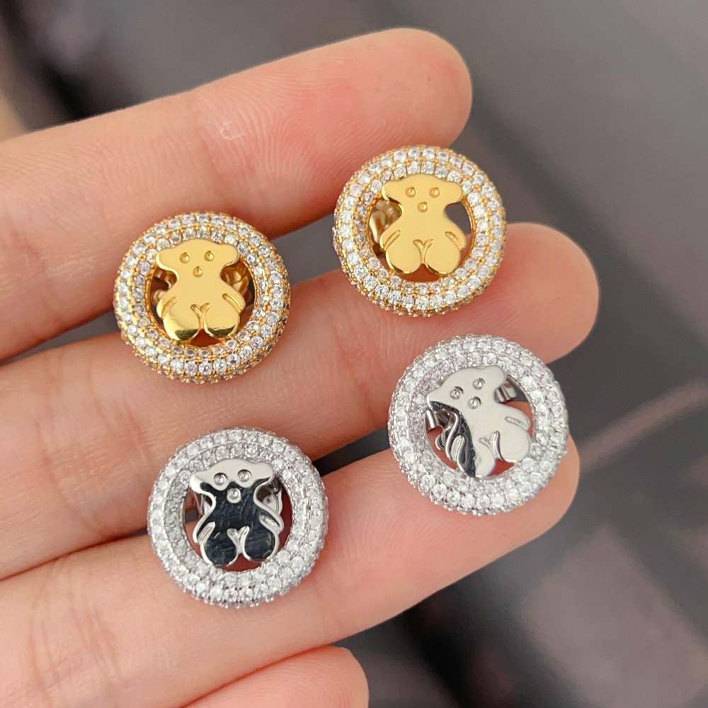 Pave zircon tous bear earrings