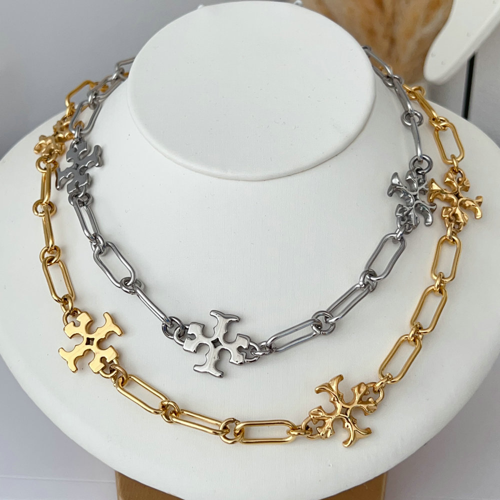 Stainless Tory burch necklace
