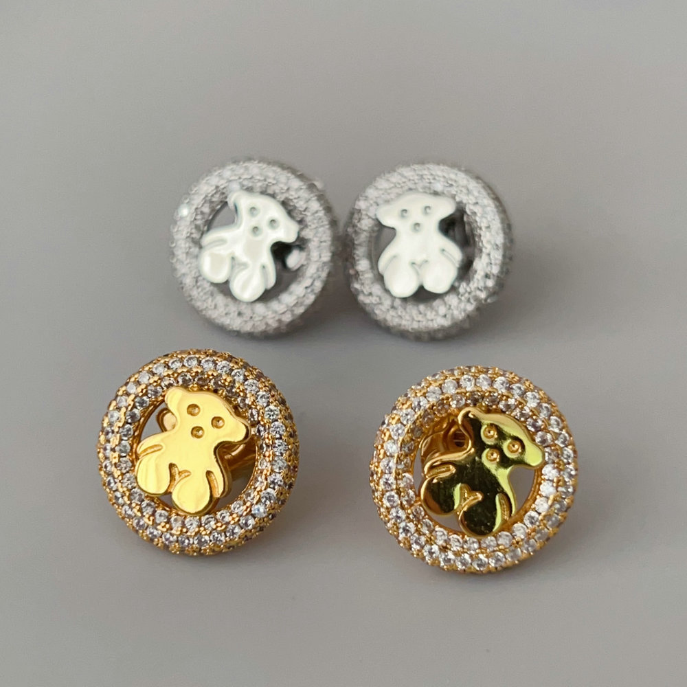 Pave zircon tous bear earrings