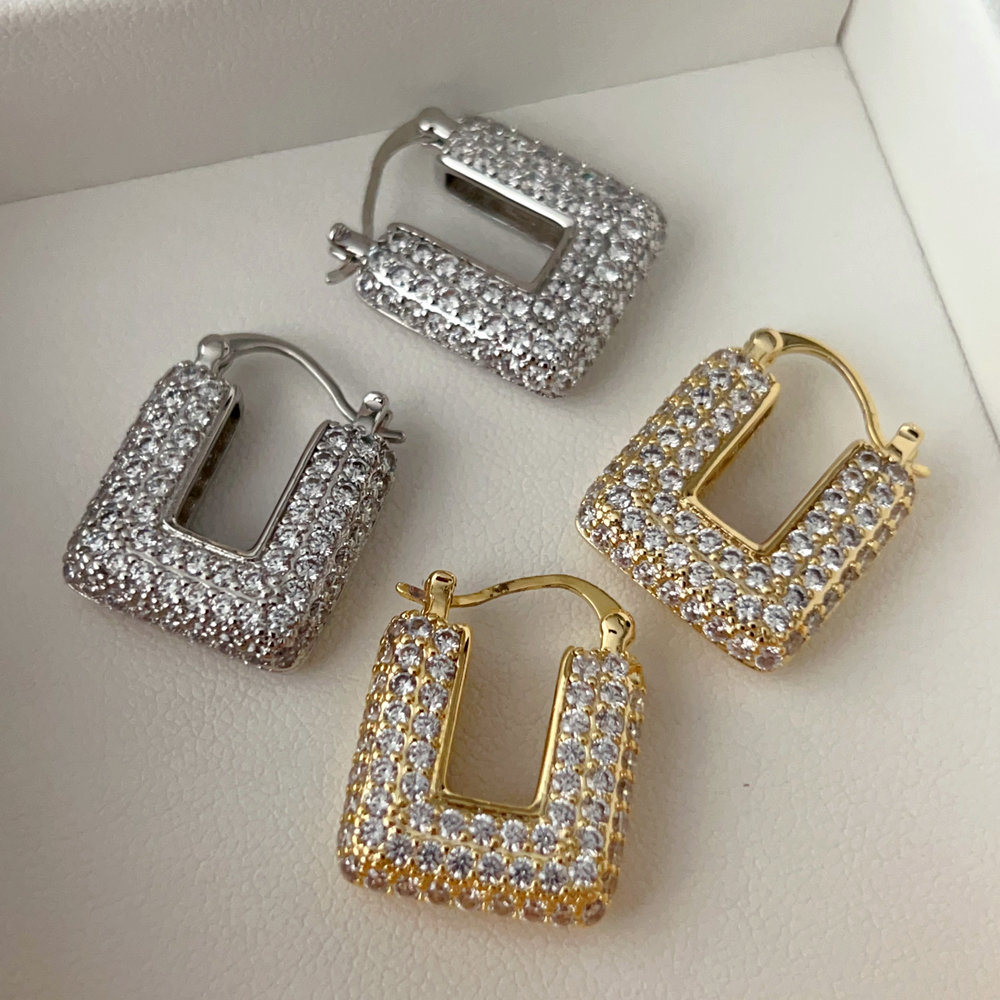 Pave square earrings
