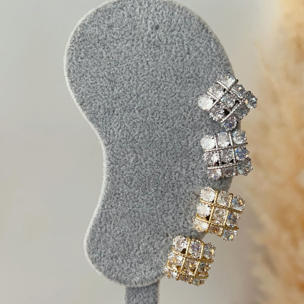 Pave square earrings