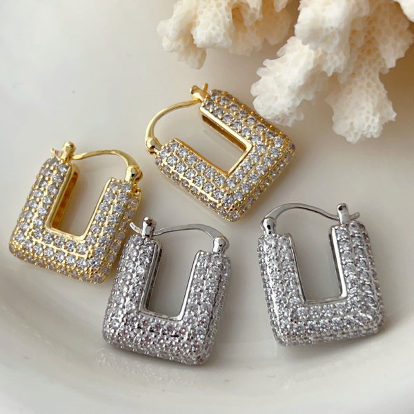 Pave square earrings