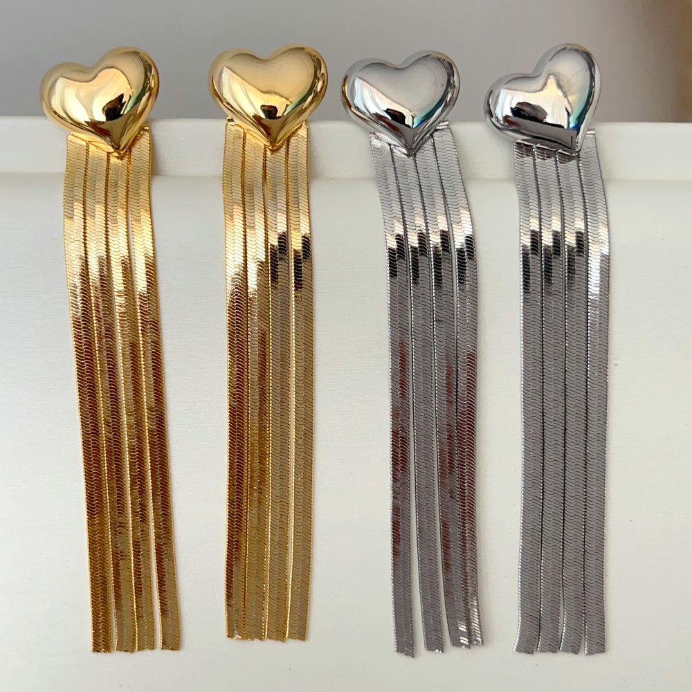 Long chain tassel heart earrings