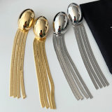 Long chain tassel oval earrings