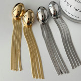 Long chain tassel oval earrings