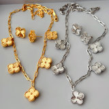 Clover flower charm necklace set with earrings