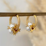 Round pearl charm hoop earrings