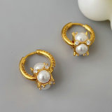 Round pearl charm hoop earrings