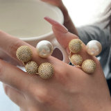 Pave ball pearl ring