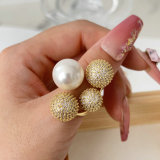 Pave ball pearl ring