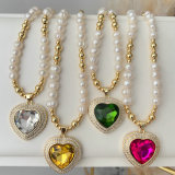 Fresh water pearl bead necklace with heart pendant