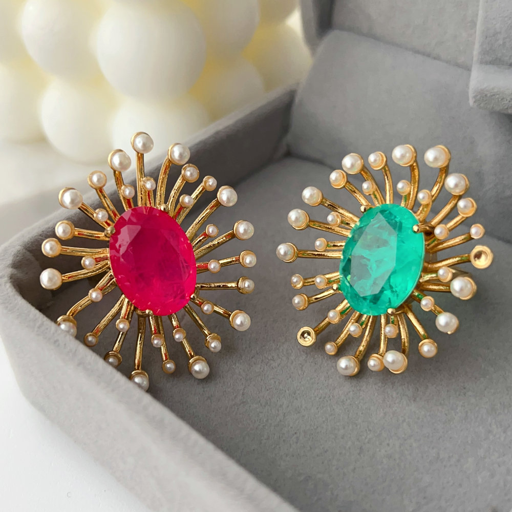 Colorful pearl sunflower ring