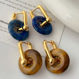 Gemstone round charm earrings