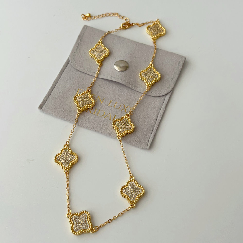 Pave zircon clover necklace