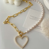 Fresh water pearl cuban chain necklace with heart pendant