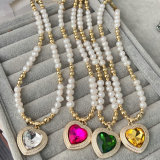 Fresh water pearl bead necklace with heart pendant