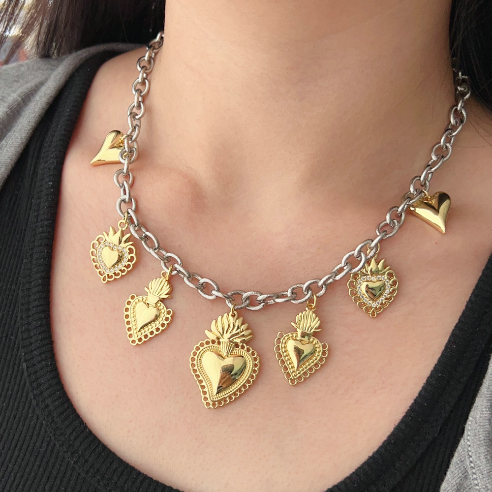 Gold heart charm necklace