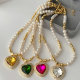Fresh water pearl bead necklace with heart pendant
