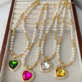Fresh water pearl bead necklace with heart pendant