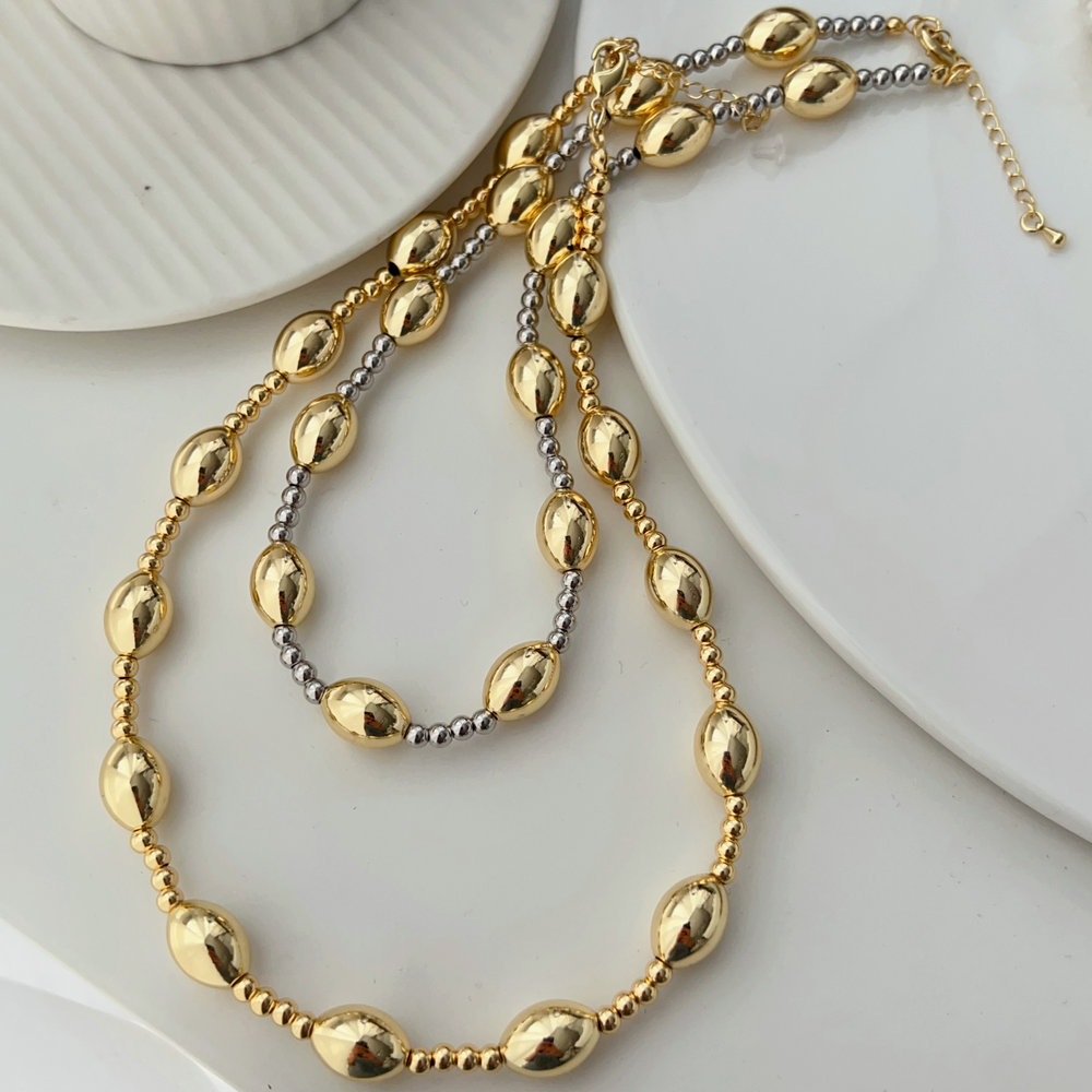 Oval gold bead necklace