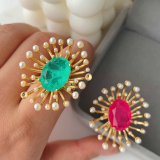 Colorful pearl sunflower ring
