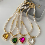 Fresh water pearl bead necklace with heart pendant