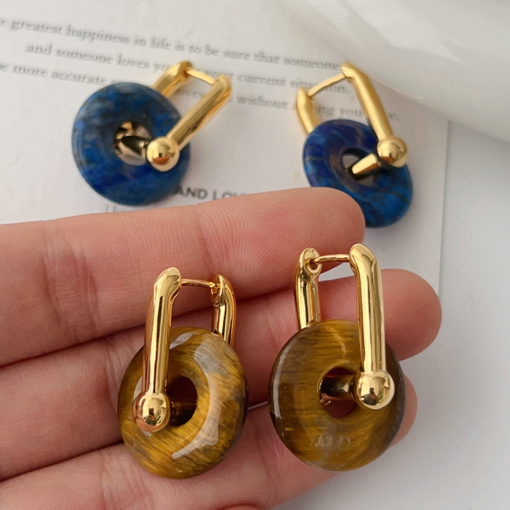 Gemstone round charm earrings
