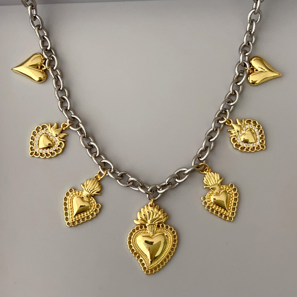 Gold heart charm necklace