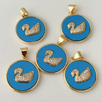 swan blue round charm