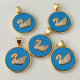 swan blue round charm
